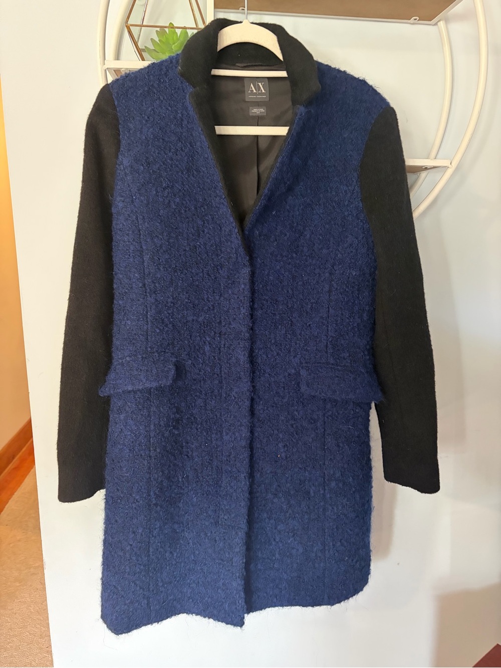 A/X Armani Exchange Women’s Medium M Blue Black Wool Alpaca Lined Coat